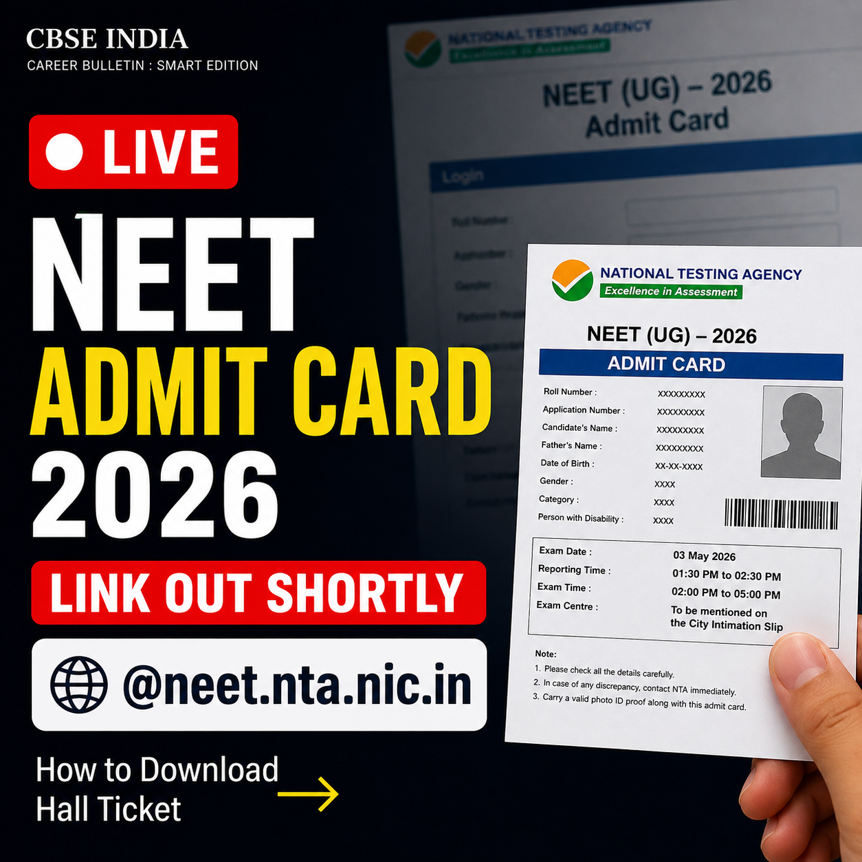 NEET 2026 Admit Card to be Released Today: Download from neet.nta.nic.in