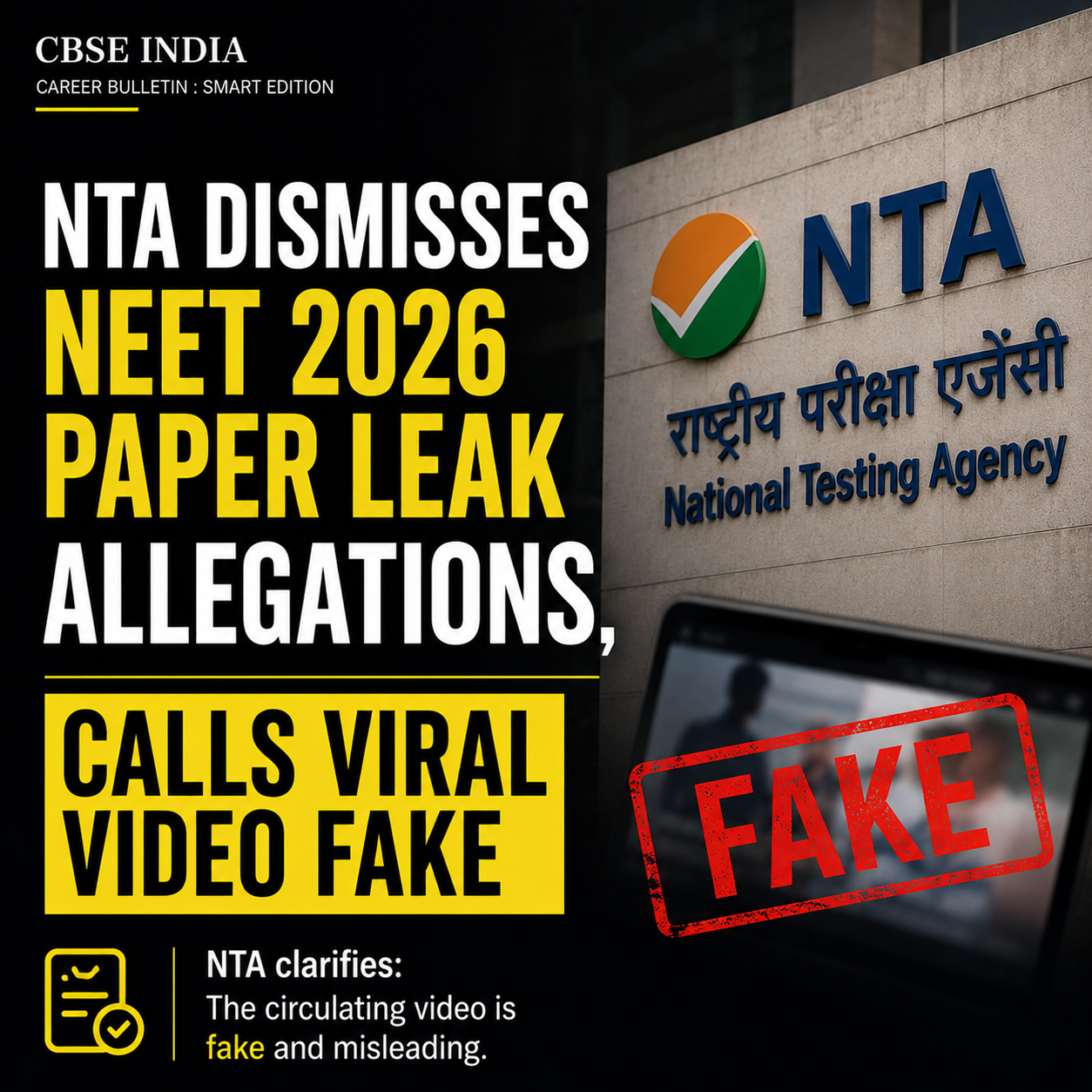 NTA Dismisses NEET 2026 Paper Leak Allegations, Calls Viral Video Fake