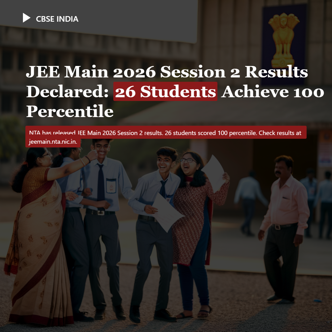 JEE Main 2026 Session 2 Results Declared: 26 Students Achieve 100 Percentile